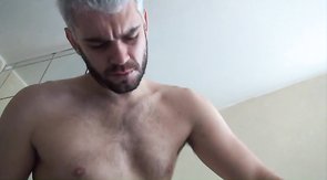 Bearded pal is taking a huge boner deep in his oriental mouth